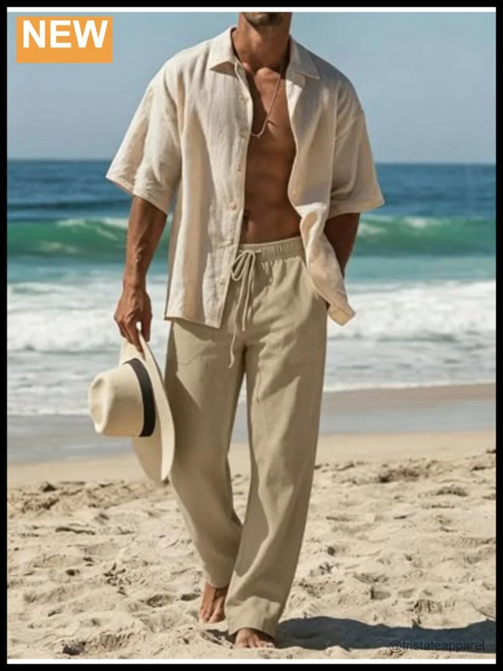 Cotton Linen Pants Men Casual Loose Fit Elastic Drawstring Waist Summer Beach